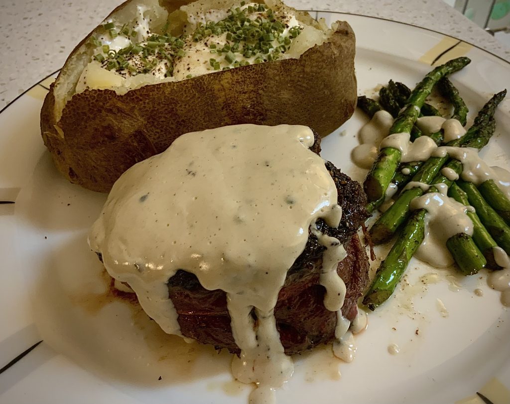 Filet au Poivre with Sherry Mushroom Cream Sauce