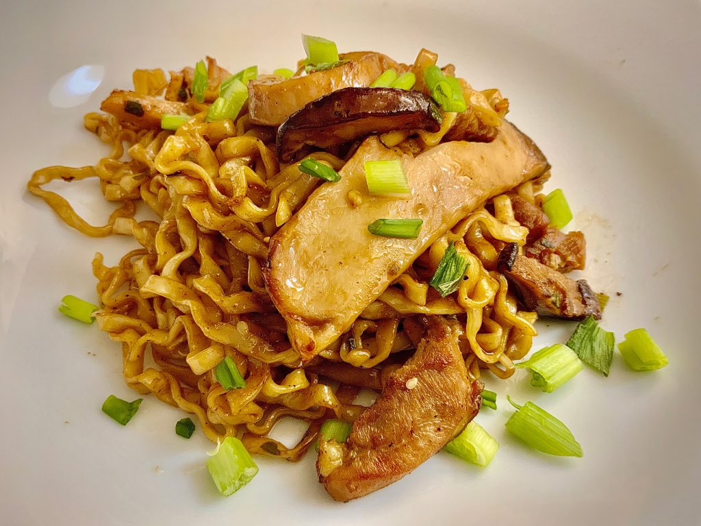 Royal Trumpet Mushroom Chicken and Momofuku Noodle Stir Fry