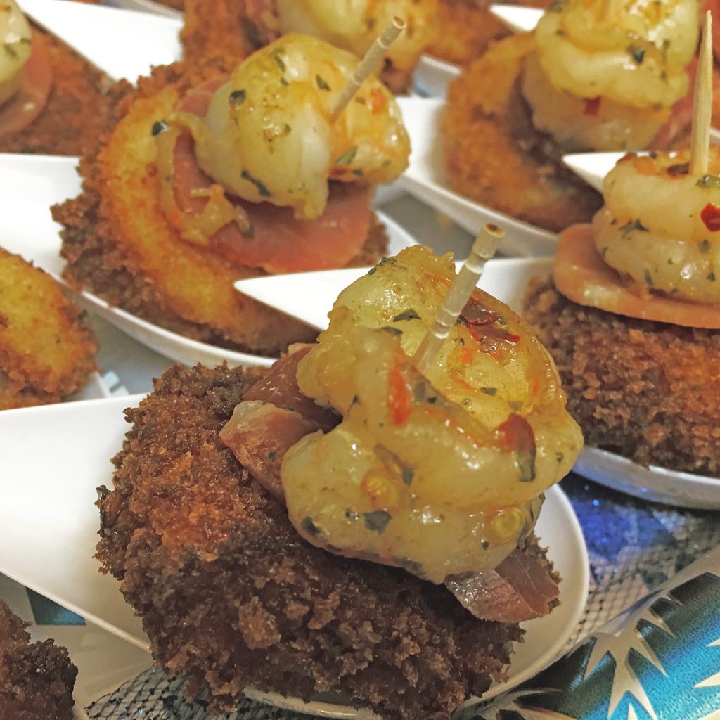 Grit Cakes with Duck Fat Shrimp Toppers